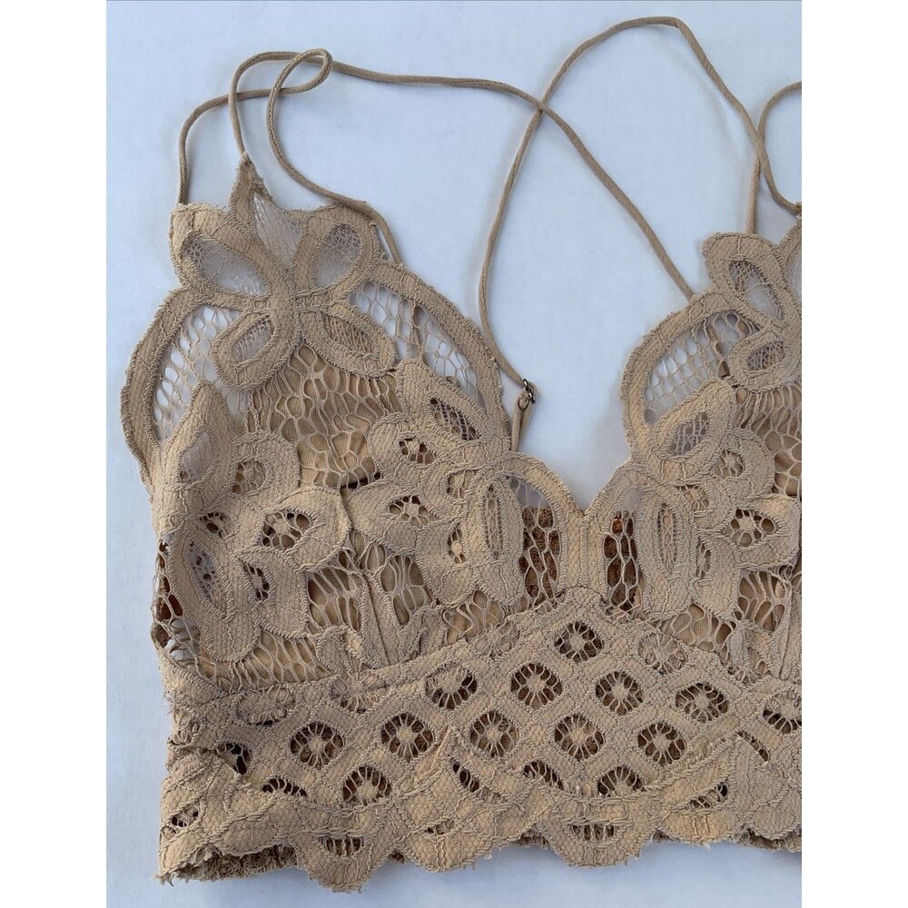 Free People Adella Bralette XS Fairycore Boho NWT Beige Tan - Picture 4 of 9